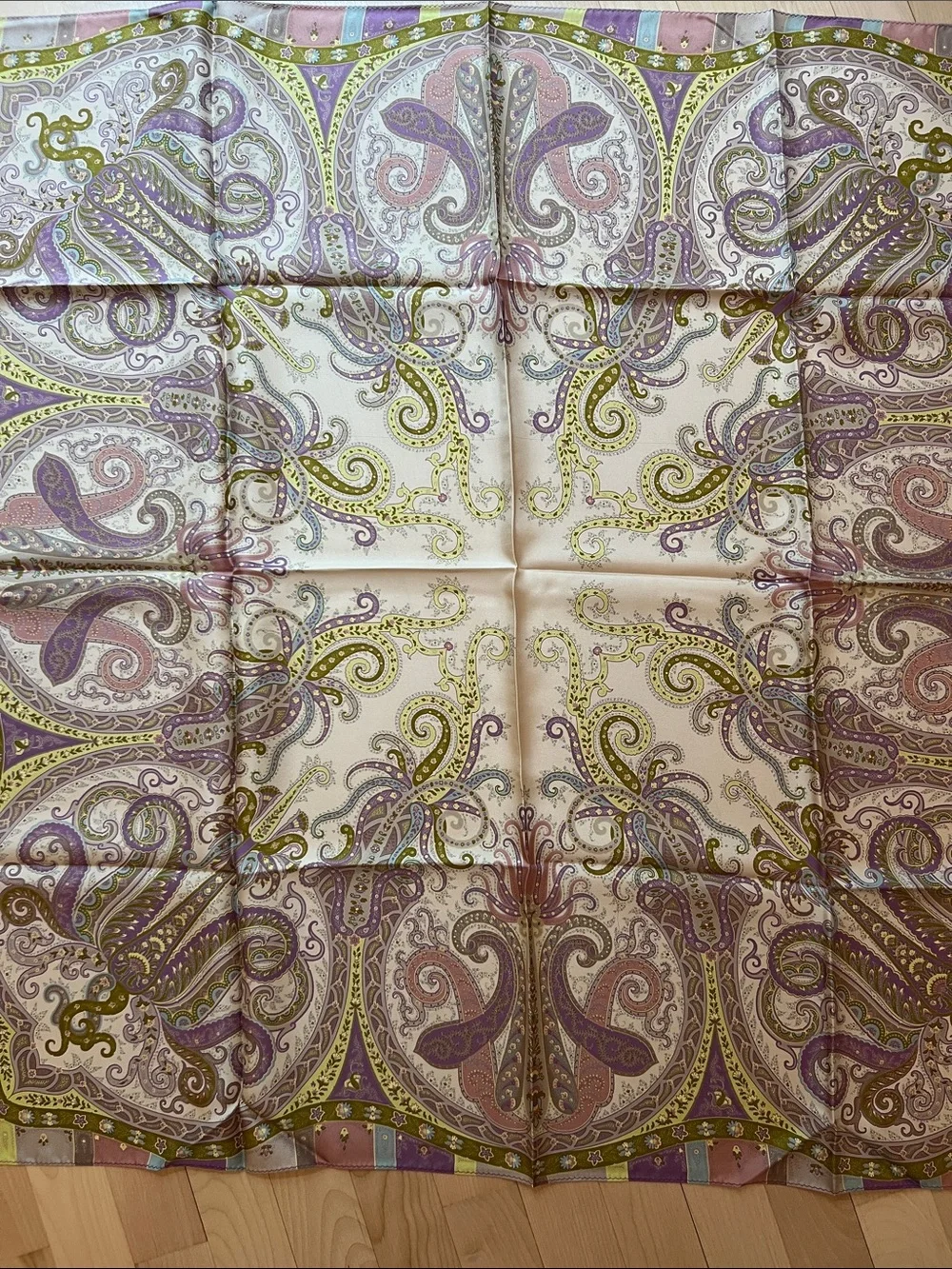 Etro Silk Paisley Scarf in Lavender, Olive & Cream